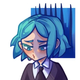 😔 anime, manga, cartoon, personage, blauw haar, verdrietig telegram sticker