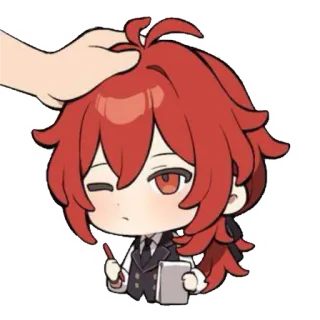 🥢 Diluc Genshin Impact Anime, Chibi, Rote Haare, Videospiel, Kawaii telegram sticker