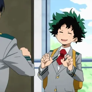 🥦 Izuku Midoriya My Hero Academia 애니메이션, 나의 히어로 아카데미아, 미도리야 이즈쿠, 데쿠, 교복, 캐릭터, 웃는 telegram sticker