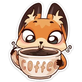 ☕ coffee fox, coffee, drink, animal, cute, morning telegram sticker