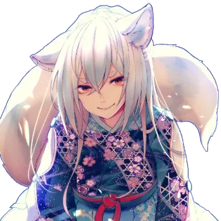 😌 Anime, Hồ ly, Kemonomimi, Fantasy, Dễ thương, Minh họa, Nhân vật telegram sticker