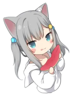 🍉 Anime, Chibi, Chica gato, Lindo, Comida, Chica whatsapp sticker