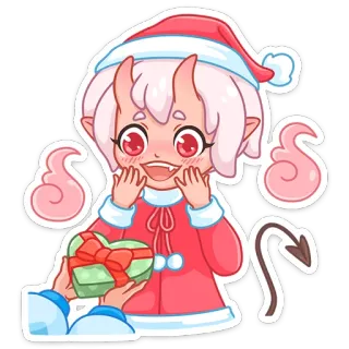 🥺 อนิเมะ, ปีศาจ, ของขวัญรูปหัวใจ, คริสต์มาส, คาวาอิ, น่ารัก, สาวปีศาจ telegram sticker