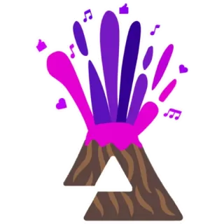🌋 ภูเขาไฟ, เพลง, หัวใจ, สีม่วง, สีชมพู, การปะทุ, การ์ตูน, นามธรรม telegram sticker