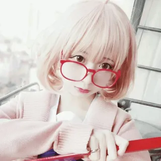 🥕 Anime, Cosplay, Meisje, Bril, Roze haar, Kostuum, Japans, Leuk telegram sticker