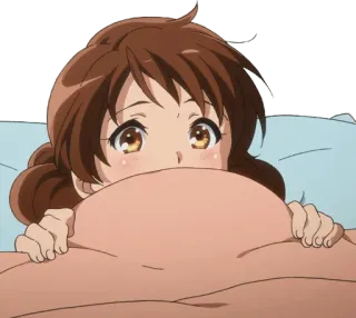 👀 Anime, Mädchen, Cartoon, Süß, Bett, Kissen telegram sticker