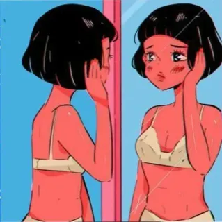 🍭 woman, mirror, reflection, illustration, cartoon, sad, melancholy, girl telegram sticker