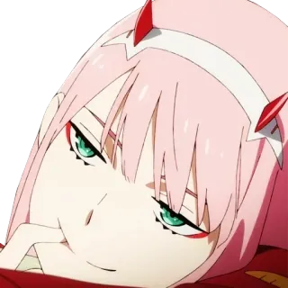 😏 Zero Two Darling in the Franxx anime, Zero Two, Darling in the Franxx, cabelo rosa, chifres, personagem telegram sticker