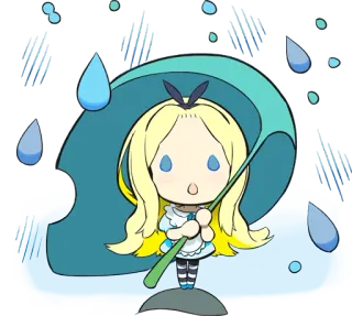☔ Alice Alice in Wonderland 卡通, 雨, 伞, 可爱, 女孩, 插画, 爱丽丝梦游仙境 whatsapp sticker