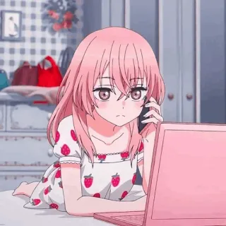 🩸 anime, cartoon, illustration, cute, girl, pink telegram sticker