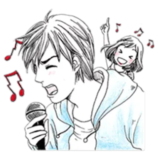 🎤 Musik, Singen, Mikrofon, Cartoon, Anime, Paar telegram sticker