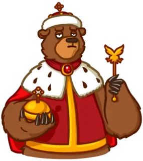 😌 urso, rei, real, coroa, cetro, desenho animado, animal telegram sticker