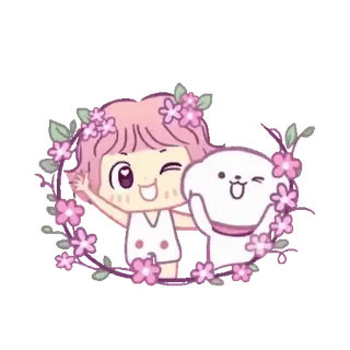 💕 carino, cartone animato, ragazza, cane, fiori telegram sticker