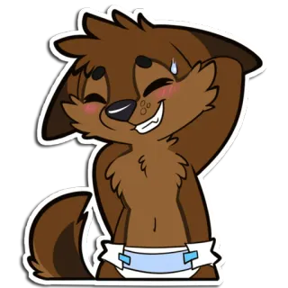 😳 null furry, anthropomorphic, diaper, cute, cartoon, wolf, shy, embarrassed telegram sticker
