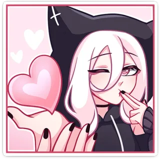 😘 Аниме девушка, Сердце, Подмигивание, Милый, Воздушный поцелуй, Кошачьи уши, Розовый telegram sticker