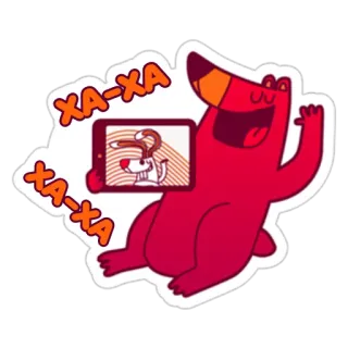 🤣 XA-XA bear, cartoon, laughter, humor, animal, red, happy, selfie whatsapp sticker