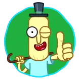 😉 Dibujo animado, Personaje, Pulgar arriba, Sombrero de copa, Bastón telegram sticker