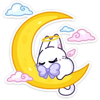 ⭐ 猫, 月, 雲, かわいい, カワイイ, 天使, リボン telegram sticker