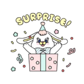 🎉 SURPRISE! bunny, rabbit, surprise, gift, party, cute, animal, celebration whatsapp sticker