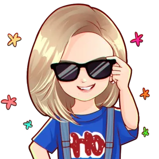 😎 HO sunglasses, blonde hair, cartoon, girl, cute, sticker, animation whatsapp sticker
