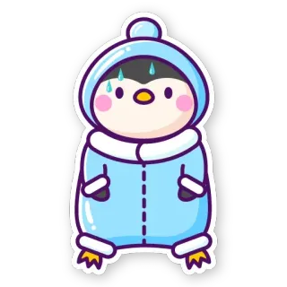 🐧 pinguim, fofo, kawaii, animal, desenho animado, inverno, azul telegram sticker