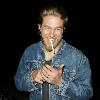 😂 smoking, man, cigarette, denim jacket, portrait telegram sticker