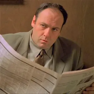 🤨 Tony Soprano The Sopranos ผู้ชาย, อ่าน, หนังสือพิมพ์, โทรทัศน์, มาเฟีย telegram sticker