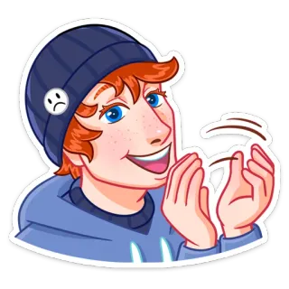 👏 Phim hoạt hình, Biểu tượng cảm xúc, Nhân vật, Nụ cười, Mũ, Bé trai, Vỗ tay telegram sticker