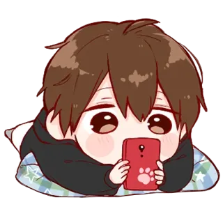 🐾 Anime, Anak laki-laki, Lucu, Telepon, Berbaring whatsapp sticker