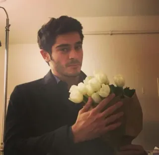 💐 man, flowers, bouquet, white flowers, coat telegram sticker