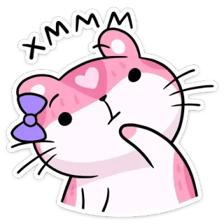 🤔 xmmm gato, fofo, adesivo, desenho animado, rosa, laço, coração telegram sticker