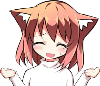 😌 anime, garota gato, envergonhado/a, fofo/a, kawaii, dar de ombros telegram sticker