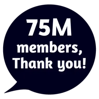 😵 75M members, Thank you! membros, obrigado, conquista, celebração, comunidade, marco telegram sticker