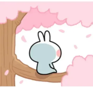 😔 bunny, cute, tree, cherry blossoms, spring telegram sticker