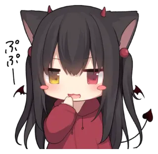 😏 Anime, Fille, Kawaii, Mignon, Chibi, Personnage, Oreilles de chat, Cornes de diable whatsapp sticker