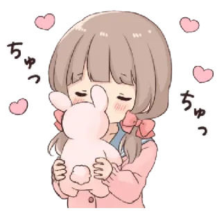 🥡 ちゅっ cute, anime, girl, heart, bunny, kawaii, hug telegram sticker