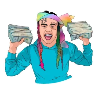 😎 Tekashi 6ix9ine 69 Rapper, Geld, Farbenfroh, Bargeld, Porträt, Kunstwerk telegram sticker