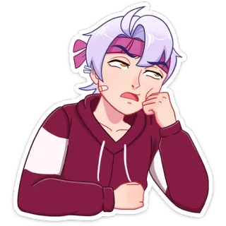😒 anime, adesivo, cabelo roxo, entediado, desenho animado telegram sticker