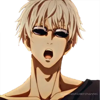 😲 Gojo Satoru Jujutsu Kaisen animé, gojo satoru, jujutsu kaisen, personnage, cool, lunettes de soleil telegram sticker