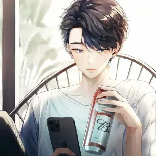 😒 anime, man, drink, cell phone, earrings, beer telegram sticker