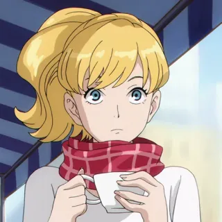 🥂 phụ nữ, khăn quàng cổ, trà, anime, tóc vàng, dễ thương telegram sticker