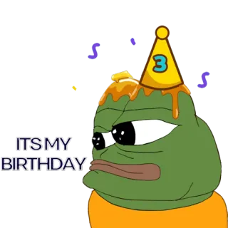 🎊 Pepe the Frog ITS MY BIRTHDAY pepe, กบ, วันเกิด, ฉลอง, ปาร์ตี้ telegram sticker