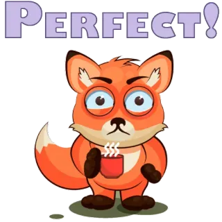 😊 PERFECT! raposa, perfeito, xícara, animal, laranja, desenho animado whatsapp sticker