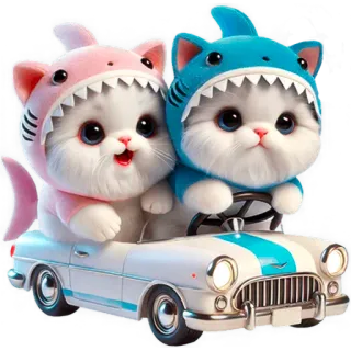 🚗 kat, haai, auto, dier, schattig, kitten, cartoon telegram sticker