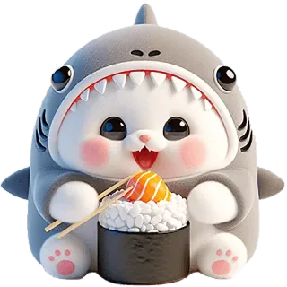🍱 gato, tiburón, sushi, kawaii, lindo, comida, animal whatsapp sticker
