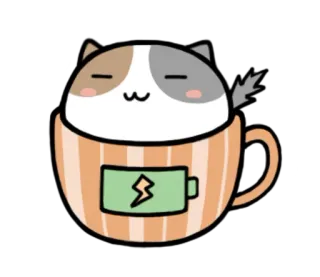 😌 gato, xícara, kawaii, fofo, animal, adesivo, bateria telegram sticker