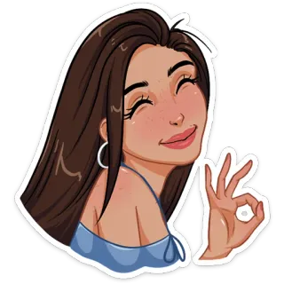 👌 donna, cartone animato, ragazza, bruna, bella, segno OK, felice, illustrazione telegram sticker