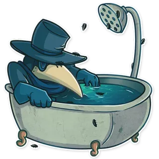 🛀 pestdokter, badkuip, vogel, hoed, bad, personage, cartoon telegram sticker