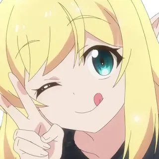 ✌️ аниме, мультфильм, девушка, блондинка, подмигивание, знак мира telegram sticker