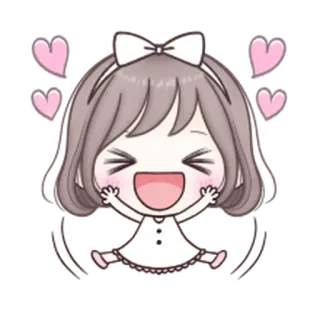 😊 Desenho animado, Menina, Fofo, Feliz, Corações telegram sticker